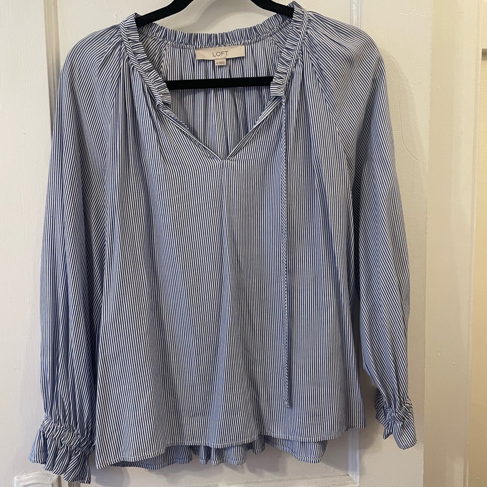 LOFT Blue and White Blouse - XS